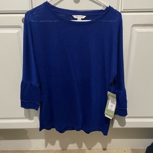 Women’s medium sweaters, ruffles on sleeves, three quarter length, blue&green.